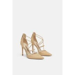 Zara Basic Sand T-Strap Suede High Heels